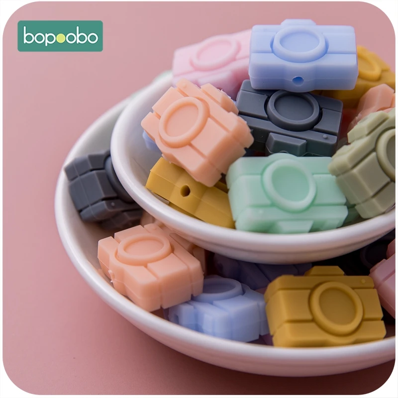 Bopoobo 10PCS Camera Chewable BPA Free Rodent Teething Teething Beads for Kids Necklace Accessorie Camera Silicone DIY Beads