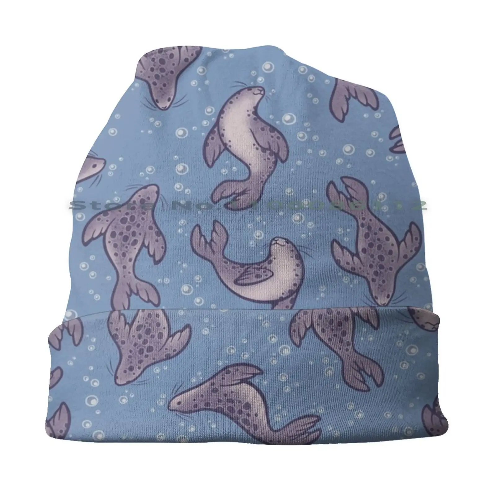 Swimming Seals Bucket Hat Sun Cap Seals Animals Cute Marine Harbor Seal Spotted Underwater Ocean Pattern Foldable Outdoor