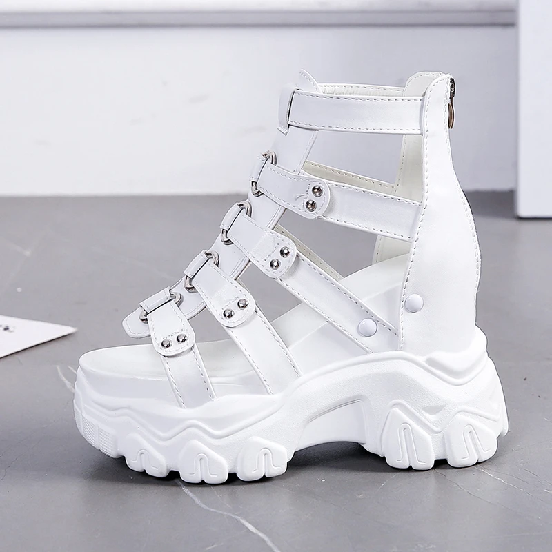 Women Thick Bottom Gladiator Shoes Woman Summer Chunky Sneakers High Platform Sandals Hollow Out 8CM Wedge Heels Beach Sandalias