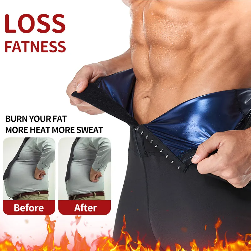 Mens Body Shaper Abdomen Reducer Thermo Sauna Sweat Pants Waist Trainer Fat Burning Male Shapewear Fitness Leggings Leg Slimmer