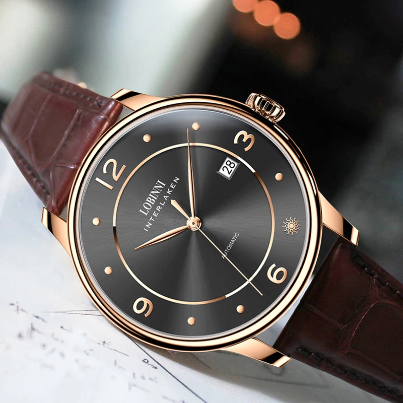 LOBINNI Nuovi orologi eleganti da uomo Orologio da polso meccanico automatico delle migliori marche Orologio con movimento a gabbiano Orologio impermeabile in vetro zaffiro
