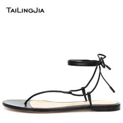 Flat Black Gladiator Bare Sandals Women Flip Flop Sandal Shoes Strappy Flats Woman 2021 Ladies Summer Female Footwear Large Size