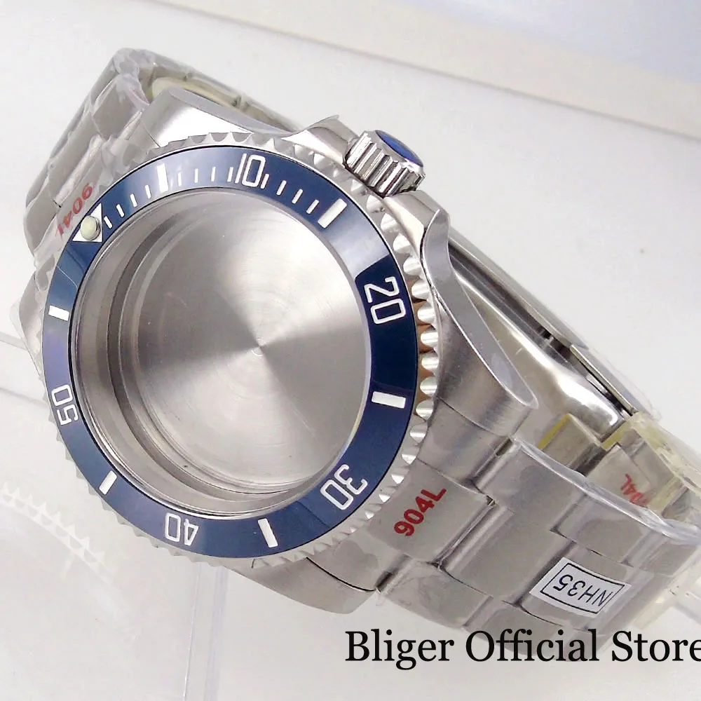 Dive 40mm Watch Case fit NH35A NH36A ETA 2824 PT5000 NH34 Navy Blue Insert Slide Lock Clasp Sapphire Glass 120 Click