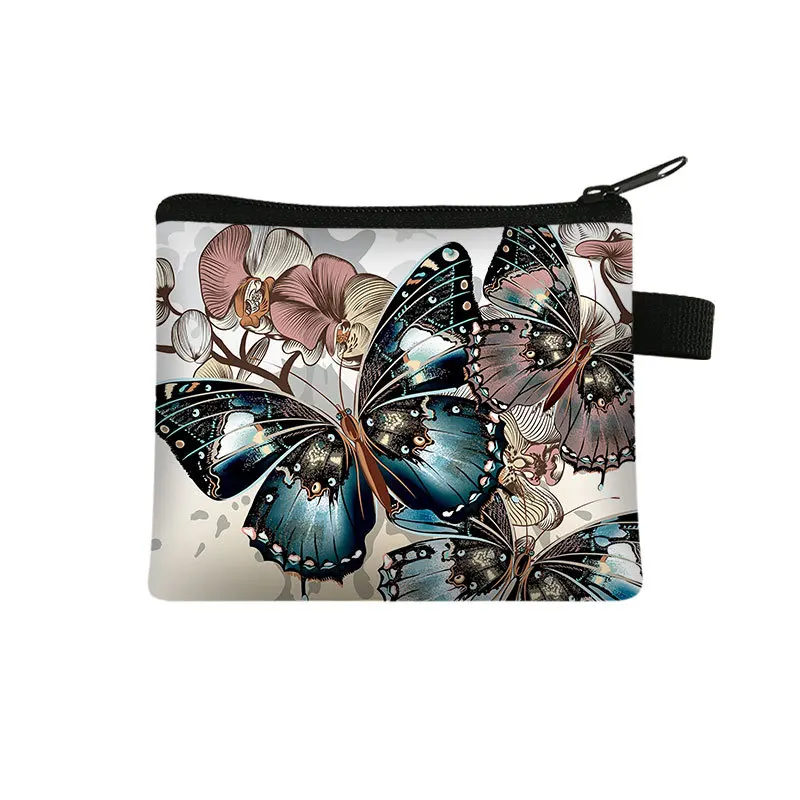 Butterfly Printed Children\'s Zero Wallet Student Portable Card Bag Coin Key Storage Bag Polyester Hand Bag Luxury Purse Key Case