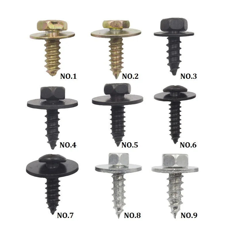10 sztuk mieszane śruba błotnika nadwozia samochodu 5mm 5.5mm 6mm 6.3mm metalowa śruba samogwintująca nit śruba mocująca