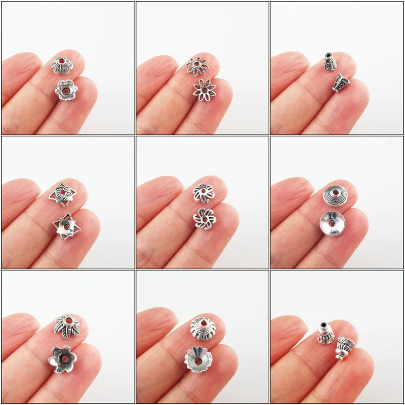 Fashion New Flower Cone Star Square Connectors Tibetan Silver Plated End Bead Caps