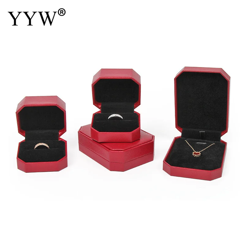 

Leatherette Paper Jewelry Box For Women Gold Red PU Leather Engagement Ring Bracelets Display Gift Boxes Multifunctional Box set