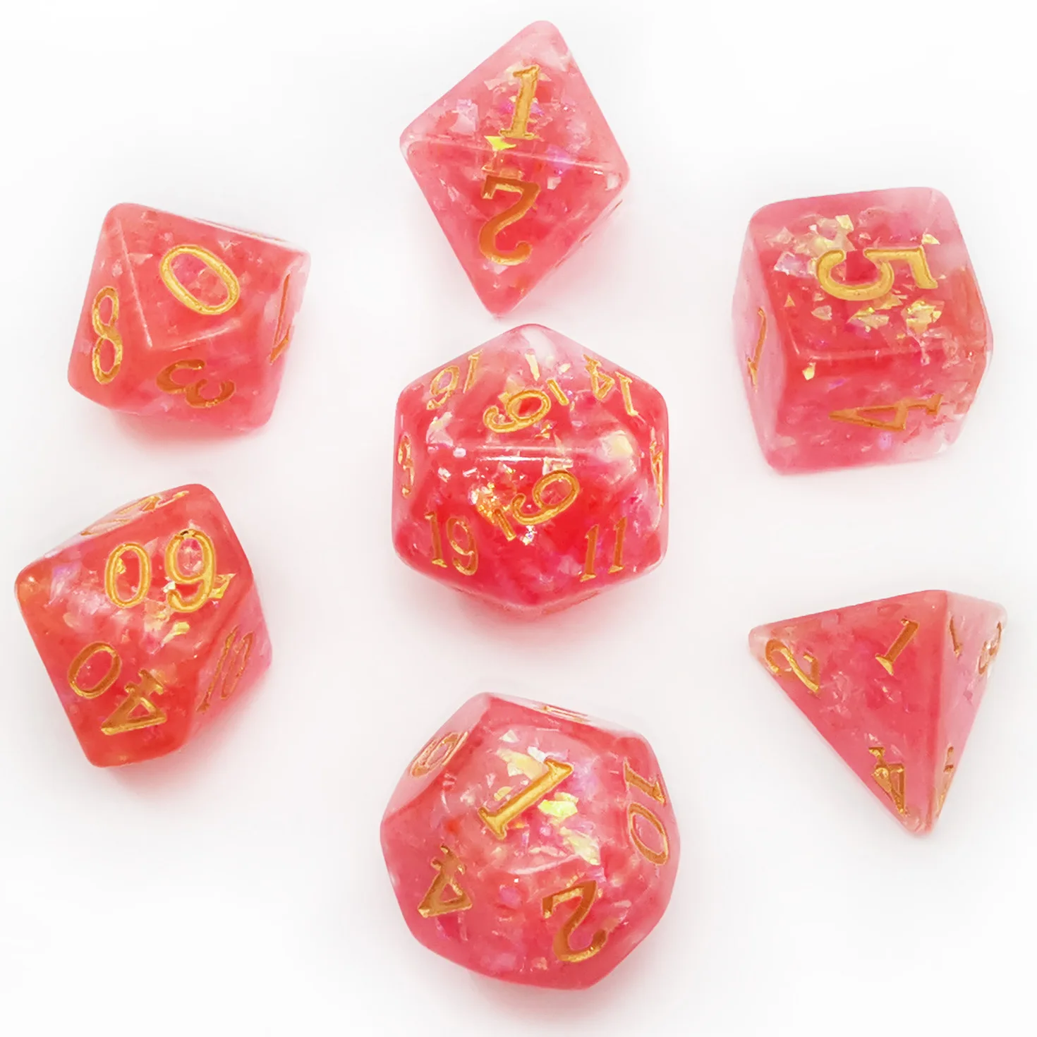 Bescon Dense-Core Polyhedral Dice Set of Peach, RPG 7-dice Set in Brick Box Packing