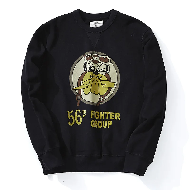 Vintage Casual Sweatshirts Fall and Winter Men\'s Heavyweight Fabric Military Style 56 Flighter Group Print Pullover Hoodies