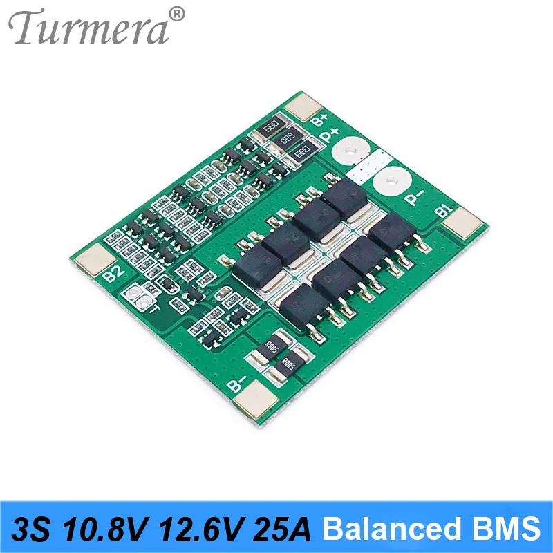 Turmera 18650 Battery Bracket Holder 3x5 4x5 3S 12V 25A Balance BMS Protected Board for 3S 10.8V 12.6V Lithium Battery Pack  Use