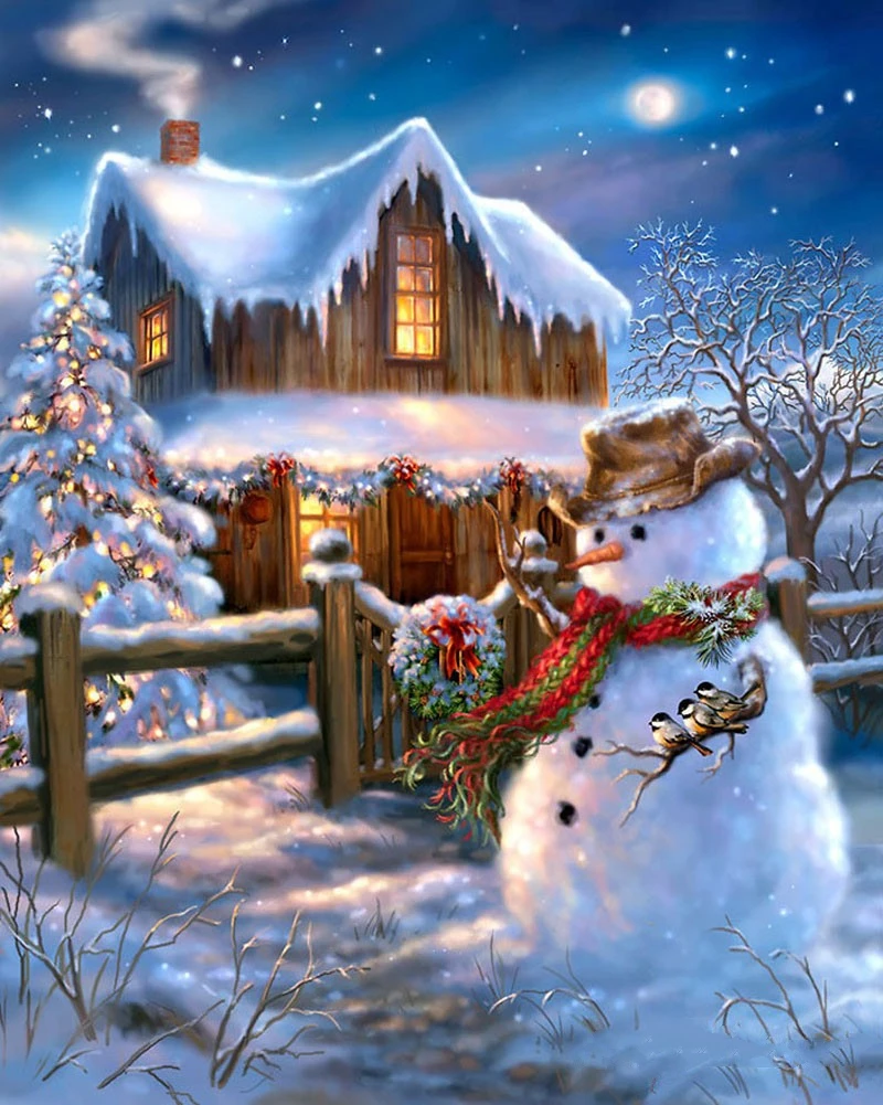 winter house snow snowman photo backdrop High quality Computer print christmas photography backgrounds