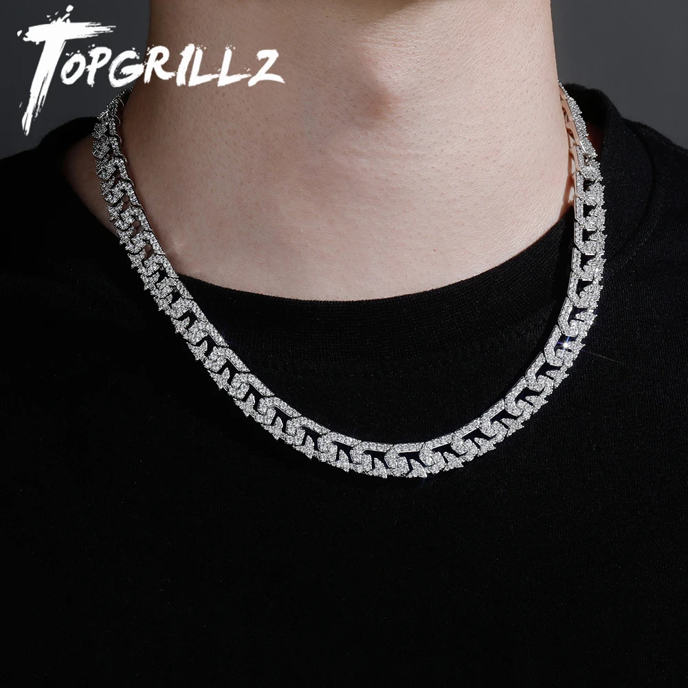 

TOPGRILLZ 2021 Новинка 10 мм кубинское ожерелье с кубическим цирконием, мужское ожерелье в стиле хип-хоп со льдом, шикарная цепочка, вечерние, подарок