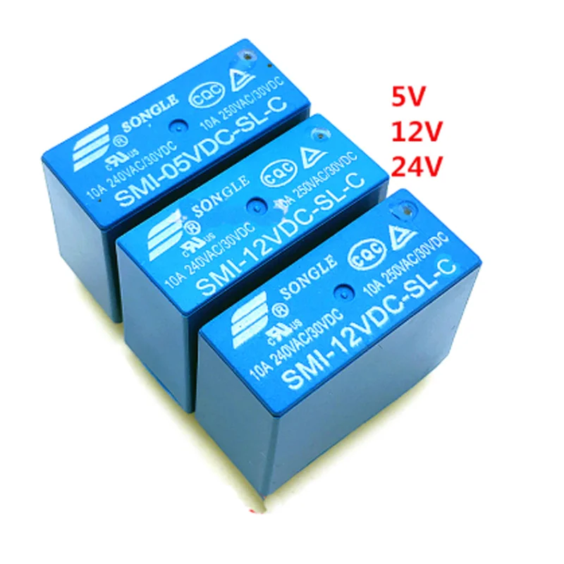 

100PCS Power Relay SRS PCB 5 Pins 5A 10A 5V 12V 24V SMI-05VDC-SL-C SMI-12VDC-SL-C SMI-24VDC-SL-C