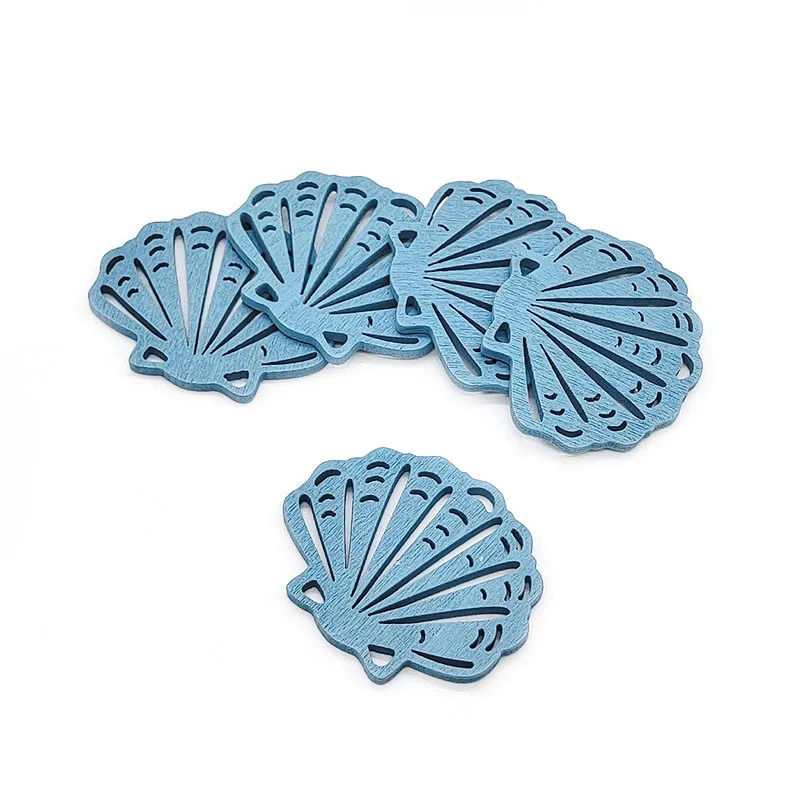 12Pcs Random Mixed Marine Blue White Wood Crafts DIY Scrapbooking Embellishment Hanging Wooden Pendant Ornaments Home Decoration