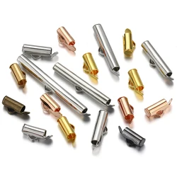 50pcs Metal Crimp End Caps Slider Clasp Buckles Tubes Findings for Jewelry Making Diy Bracelet Connectors Accessories Supplies