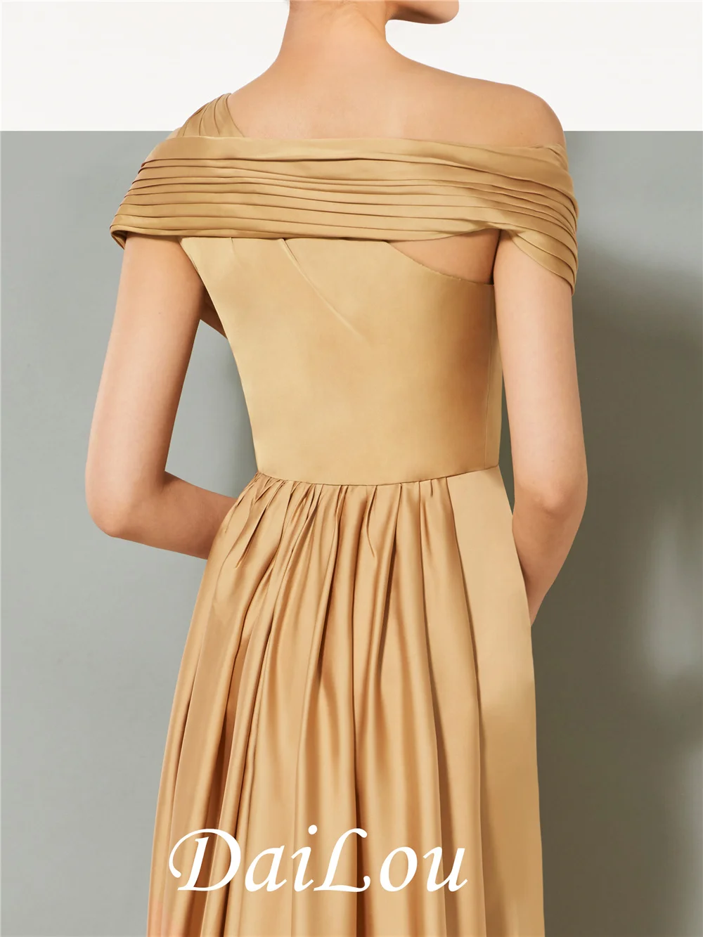 Trumpet Floor-Length One-Shoulder Sleeveless Pleats Watteau Train Satin Chiffon Evening Dress