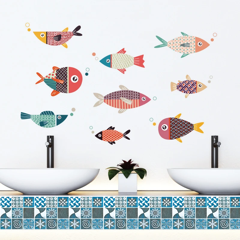 Creative Waterproof Fish Wall Sticker Bathroom Cartoon Cute Kitchen Stove Tile Stickers Self-adhesive Home Decor Room Decoration