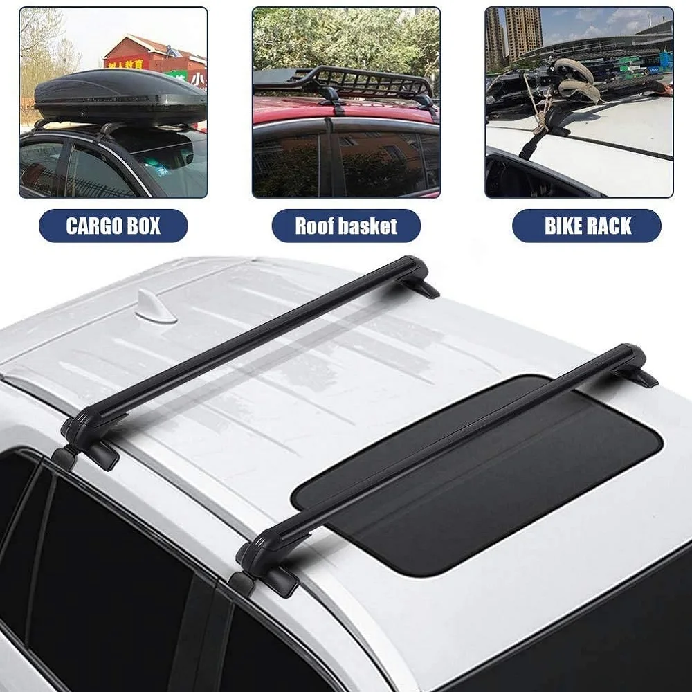 2PCS Universal Black Vehicle Car Roof Mounting Rack Rail Bar Aluminum Luggage Carrier with Lock Top Car Rack