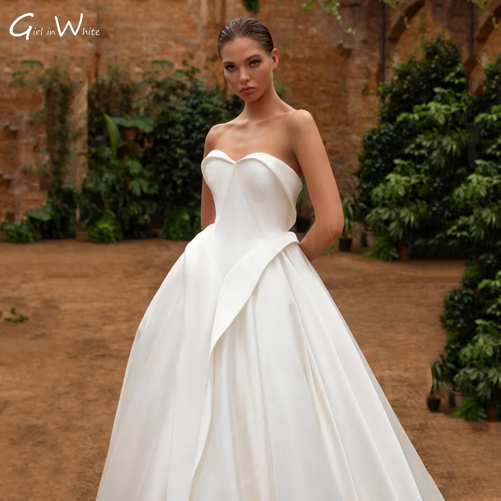 Vestidos De Novia blancos simples y modernos, vestidos De Novia con escote corazón y cintura De satén, Vestido De Novia personalizado De princesa