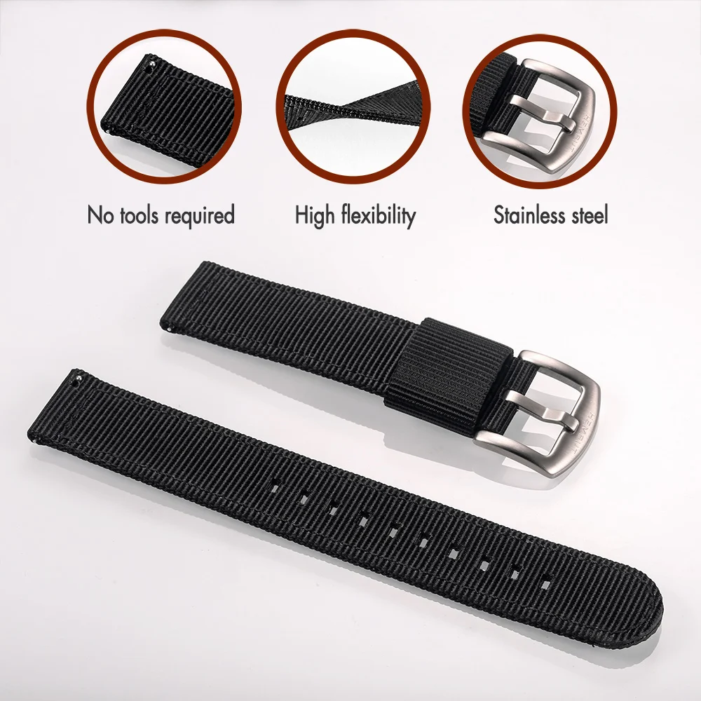 Military Nylon Watch Bands Quick Release Quality Wrist Straps For Men Heavy Duty Brushed Buckle 18mm 20mm 22mm 24mm