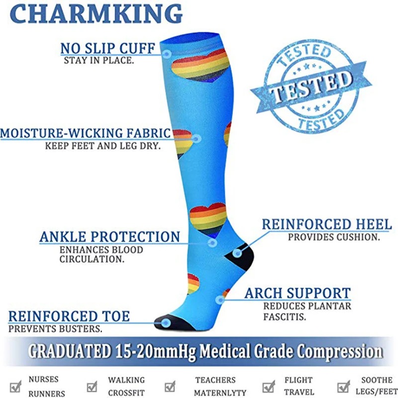 Compression Socks Fit For Medical Edema Diabetes Varicose Veins Socks Outdoor Men Women Running Hiking Sports Socks