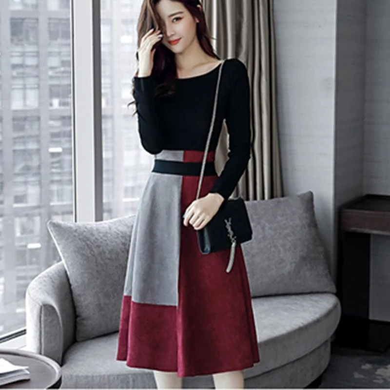 Woman autumn Dress    Slim Waist Sexy 2023 Fashion Solid Color Autumn Winter Dresses Two-piece suit