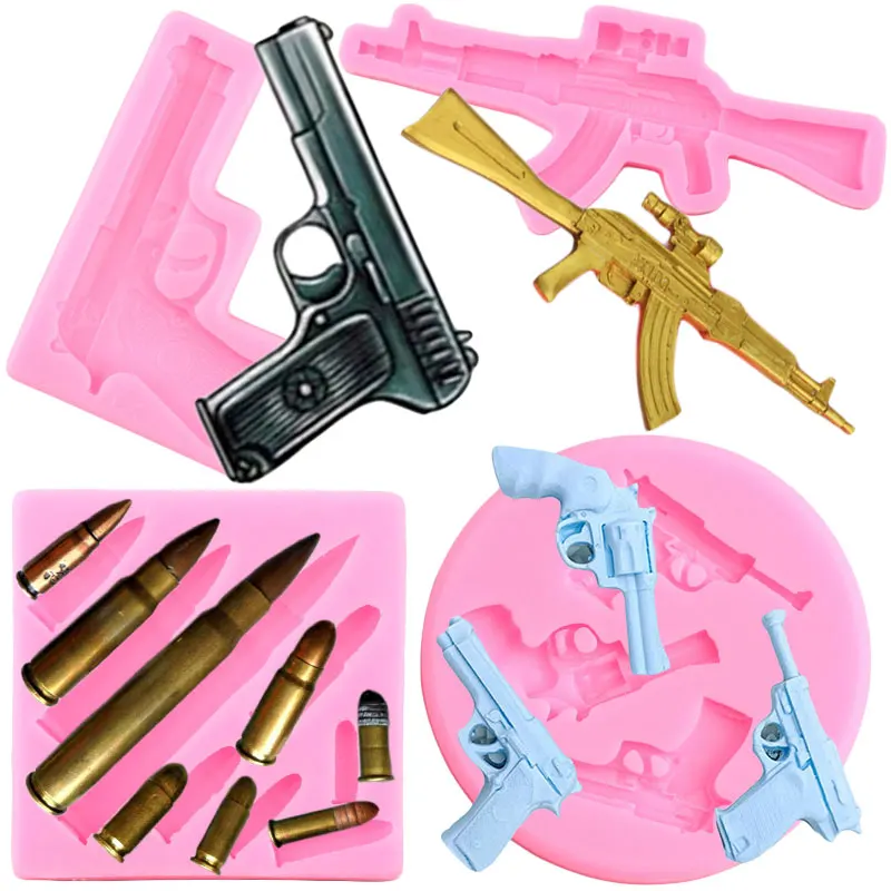 3D Gun Bullet Shape Silicone Mold Kitchen Baking Tools DIY Candy Chocolate Fondant Moulds Dessert Pastry Cake Decoration Tools