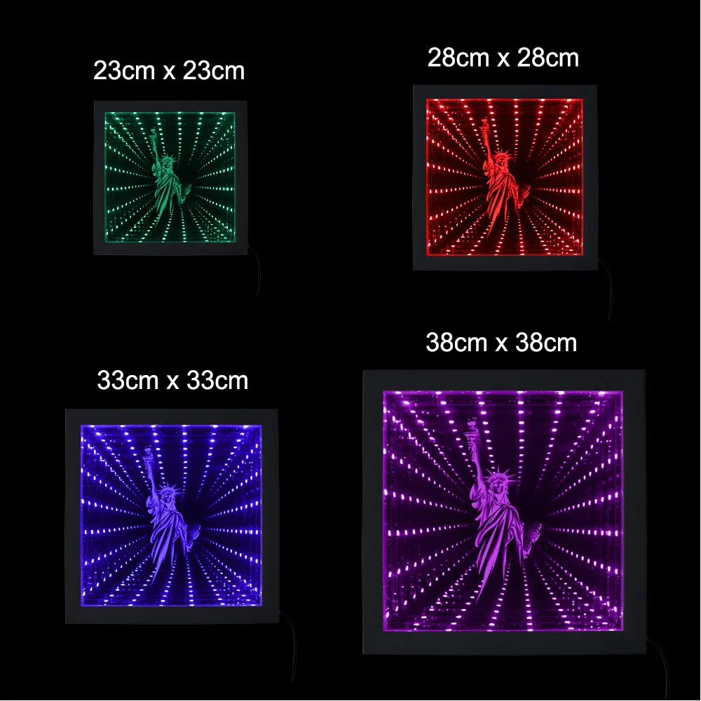 Modern New York Statue Of Liberty 3D Optical illusion Infinity Mirror Frame NYC LED American Values Mood Light Tunnel Vision