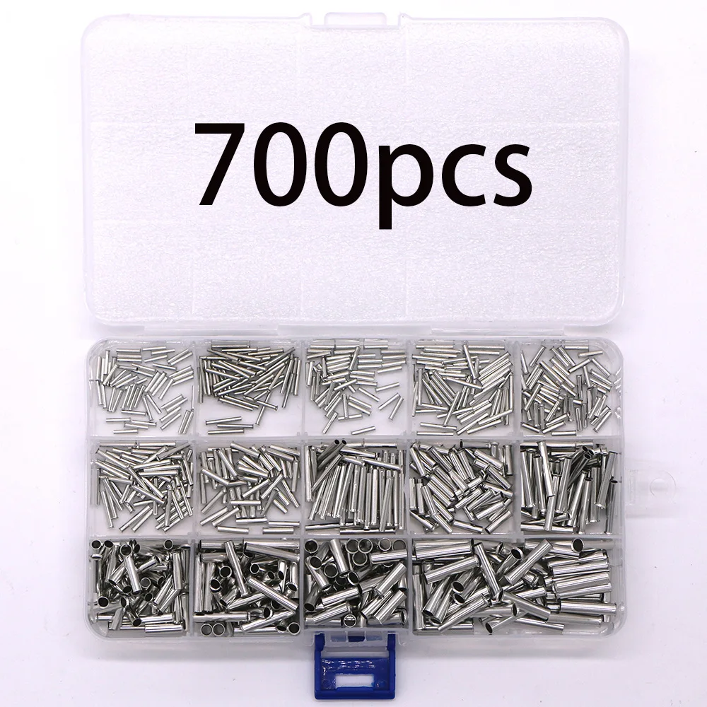 700PCS Mixed Non-Insulated Wire Connector Ferrules Electrical Cable Terminal Copper Boxed  Bare Tinned Crimp Terminal