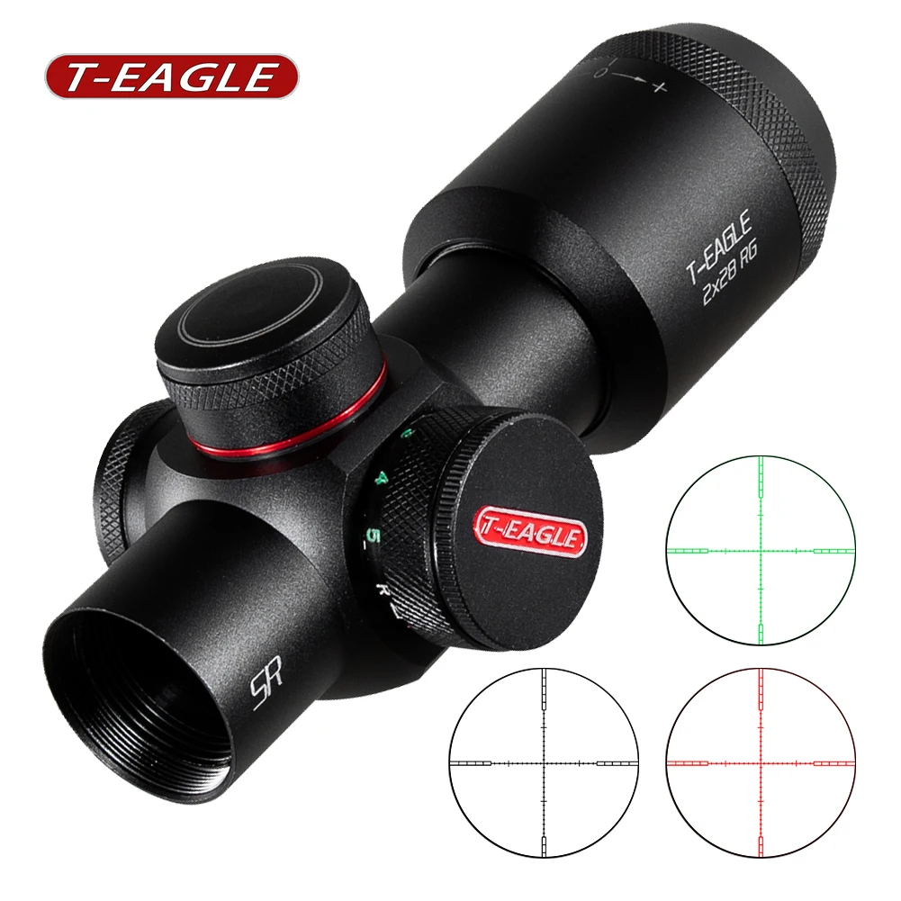 

Тактический прицел T-EAGLE 2X28 RG с красной и зеленой подсветкой для охоты