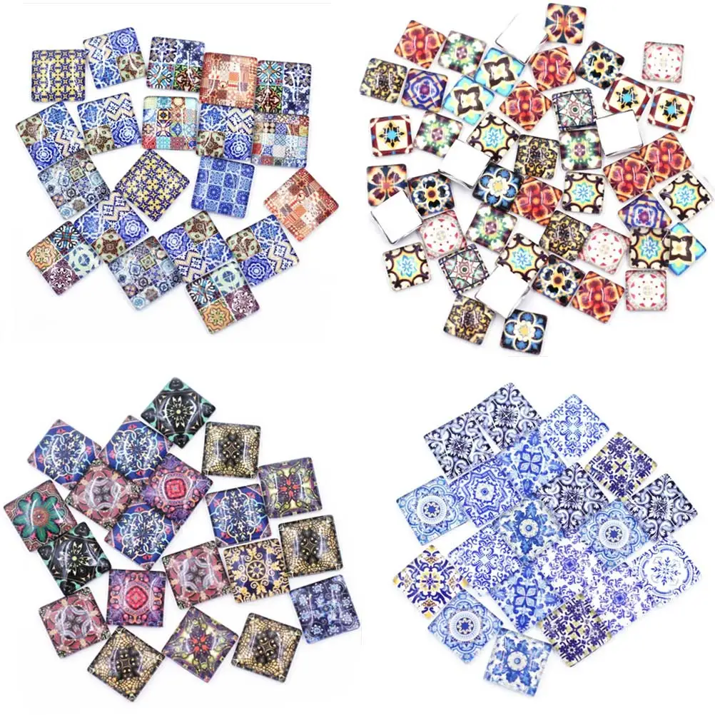 

Cabochons Cameo Base Glass Flat Back Photo Square Geometric Patterns Flower For Jewelry DIY Finding 10-30mm