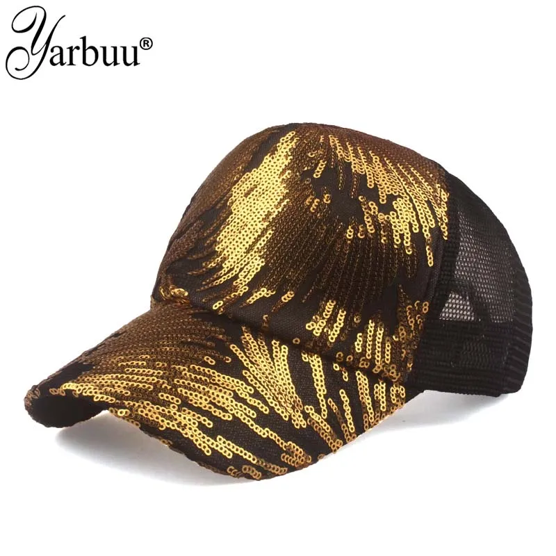 [YARBUU] New high quality Sequin baseball cap women's travel sunscreen cap summer breathable mesh cap adjustable peaked cap