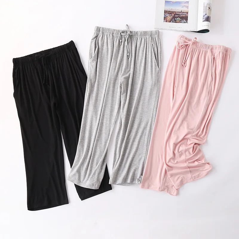 New Modal Sleep Pajama Pants Women Thin Calf-Length Pant Loose Large Size Pink/Gray/ Black Casual Home Wear Pantalones De Mujer