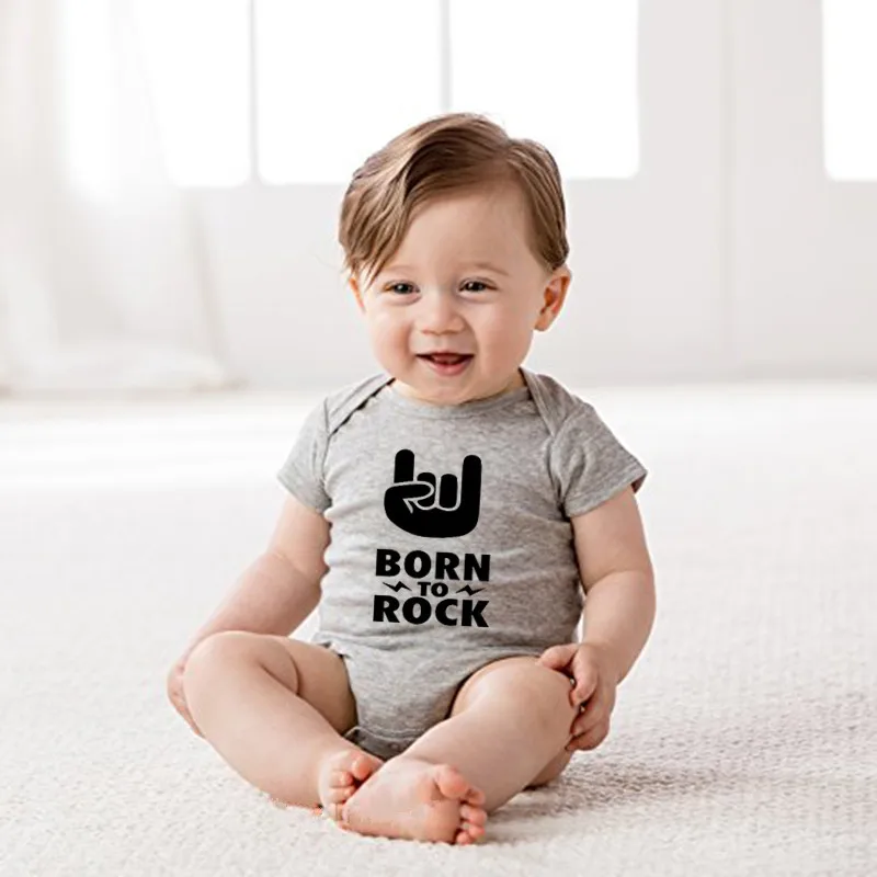 Funny BORN TO ROCK Letters Print Newborn Baby Bodysuit Black Onesie Body Baby Girls Boys Clothes Summer Cotton Outfits