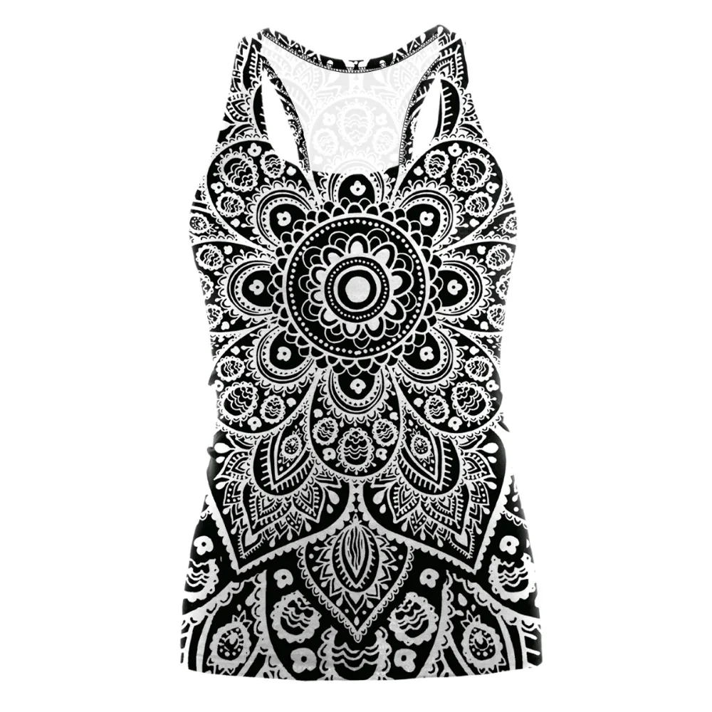 NADANBAO 2024 Digital Printing Mandala Tank Top Tshirt Aztec Round Ombre O-neck Sleeveless Tops T shirt Women