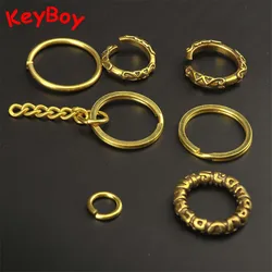 Vintage Brass Letter Heart Pattern Key Rings DIY Accessories Fashion Copper Car Key Chains Parts Men Keyrings Women Keychains