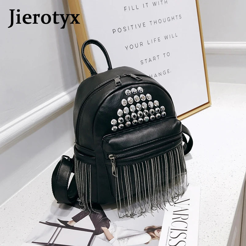 JIEROTYX Luxury Brand Backpacks Women Mini School Bags For Girls Rivet And Tassel Sac A Dos Femme PU Leather 2022 Mochila