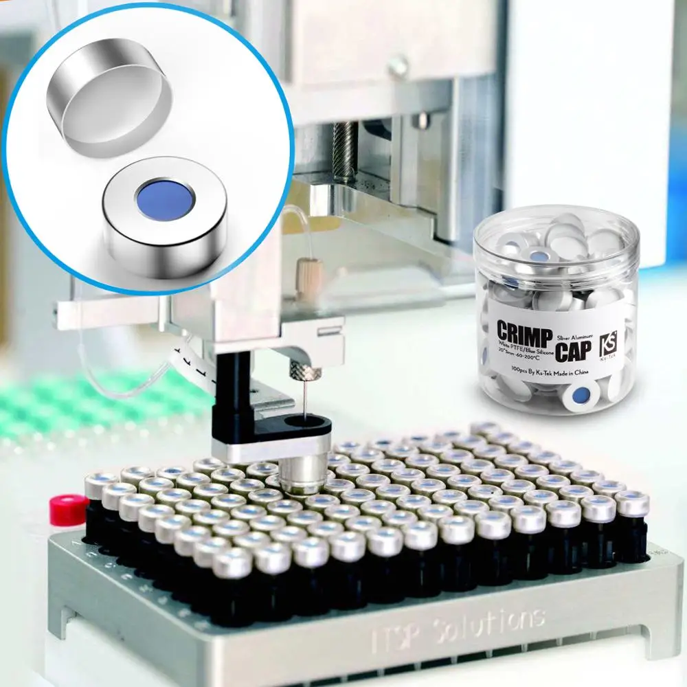 20mm*3mm Aluminum cap with White PTFE/ Blue Silicone septa for 22mm  bottleneck sample bottle Jaw Chromatography vial 100pcs