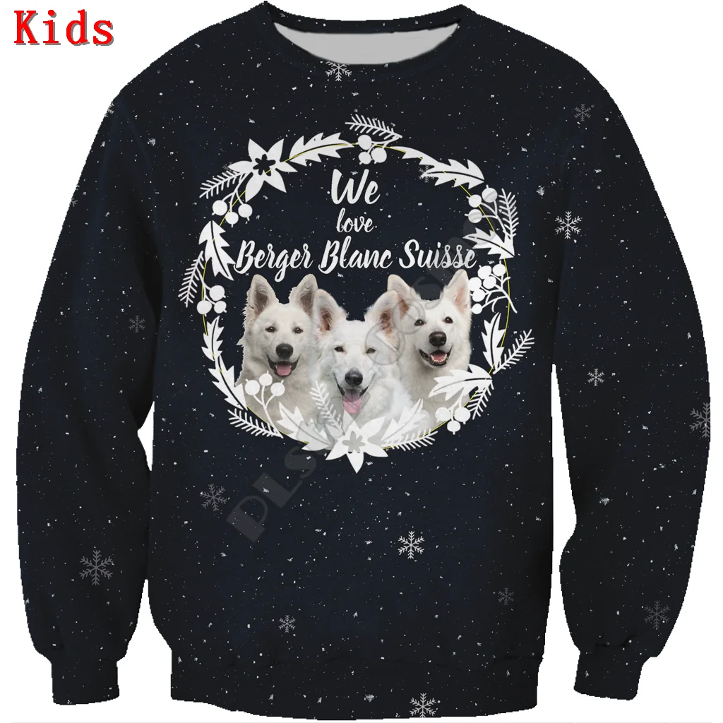 

Autumn Winte Berger Blanc Suisse 3d printed Hoodies Pullover Boy For Girl Long Sleeve Shirts Kids Christmas Sweatshirt