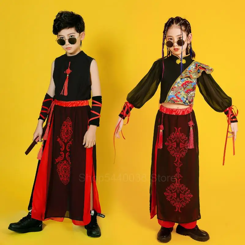 

Ethnic Style Hip-Hop Suit Boys Chinese Fashion Clothes Children Show Girls Jazz Street Dance Catwalk Costumes Practice Clothes