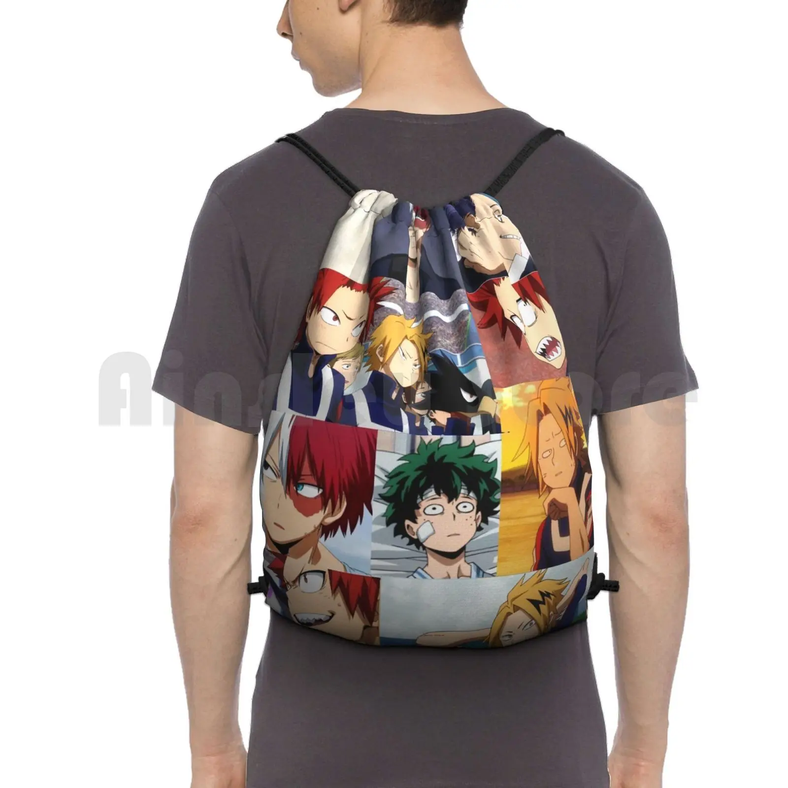 Mha Boys Backpack Drawstring Bag Riding Climbing Gym Bag  Mha Boku No Hero Academia Izuku Midoriya Kirishima Todoroki Hitoshi