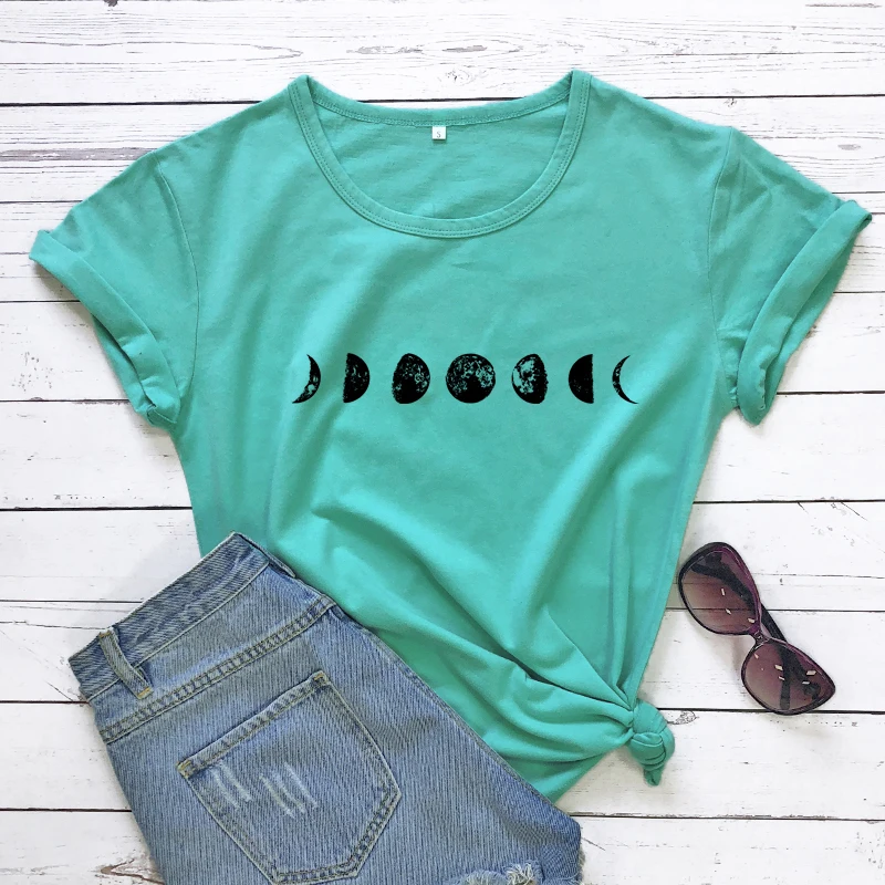 T-shirt 100% Coton avec Phases de Lune pour Femme et Enfant, Vêtement de Haute Qualité, Unisexe, Esthétique, Graphique Just A Phase