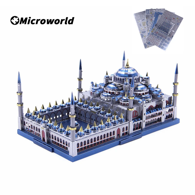 Microworld 3D 금속 나노 퍼즐 게임, 터키 블루 모스크 모델 키트, DIY 레이저 절단 직소 장난감, 십대 성인용 크리스마스 선물