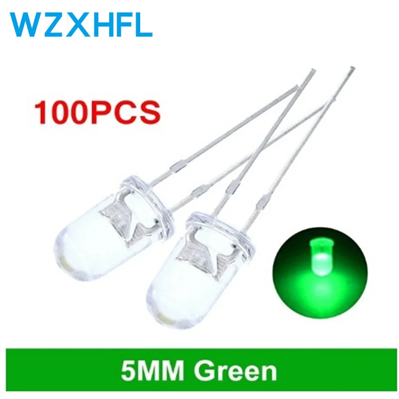 100pcs High quality Transparent Round 5mm Super Bright Water Clear Green Red White Yellow Blue Light LED Bulbs Emitting Diode