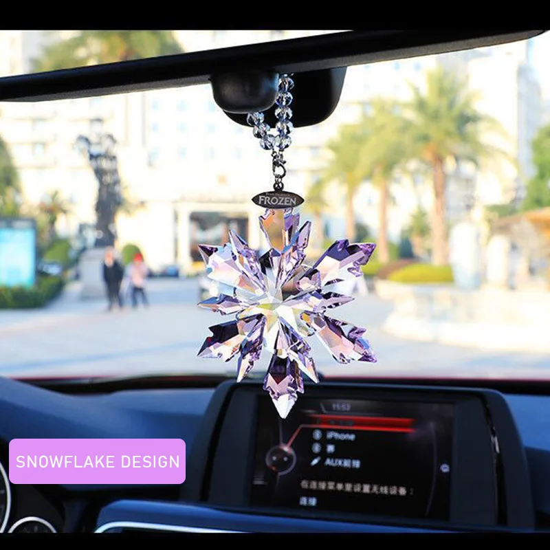 Car Styling Snowflake Crystal Pendant Car Ornament Modern Art Car Hanging Decoration Fashion Car Interior Accessories for Girls