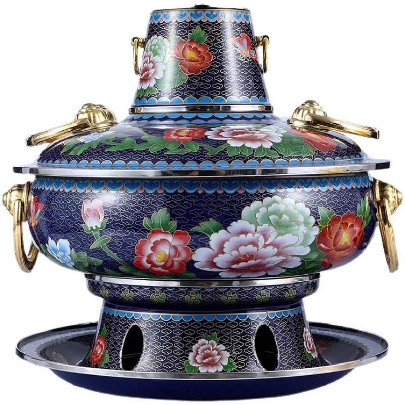 Cloisonne Hot Pot Old Beijing Hot Pot Stove Charcoal Environment-Friendly Oil Two-Flavor Hot Pot Household Old Copper Pot