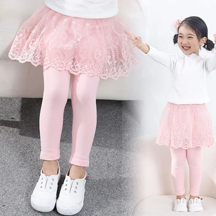 2023 Cotton Baby Girls Leggings Lace Princess Skirt-pants Spring Autumn Children Slim Skirt Trousers for 2-6 Years Kids Clothes