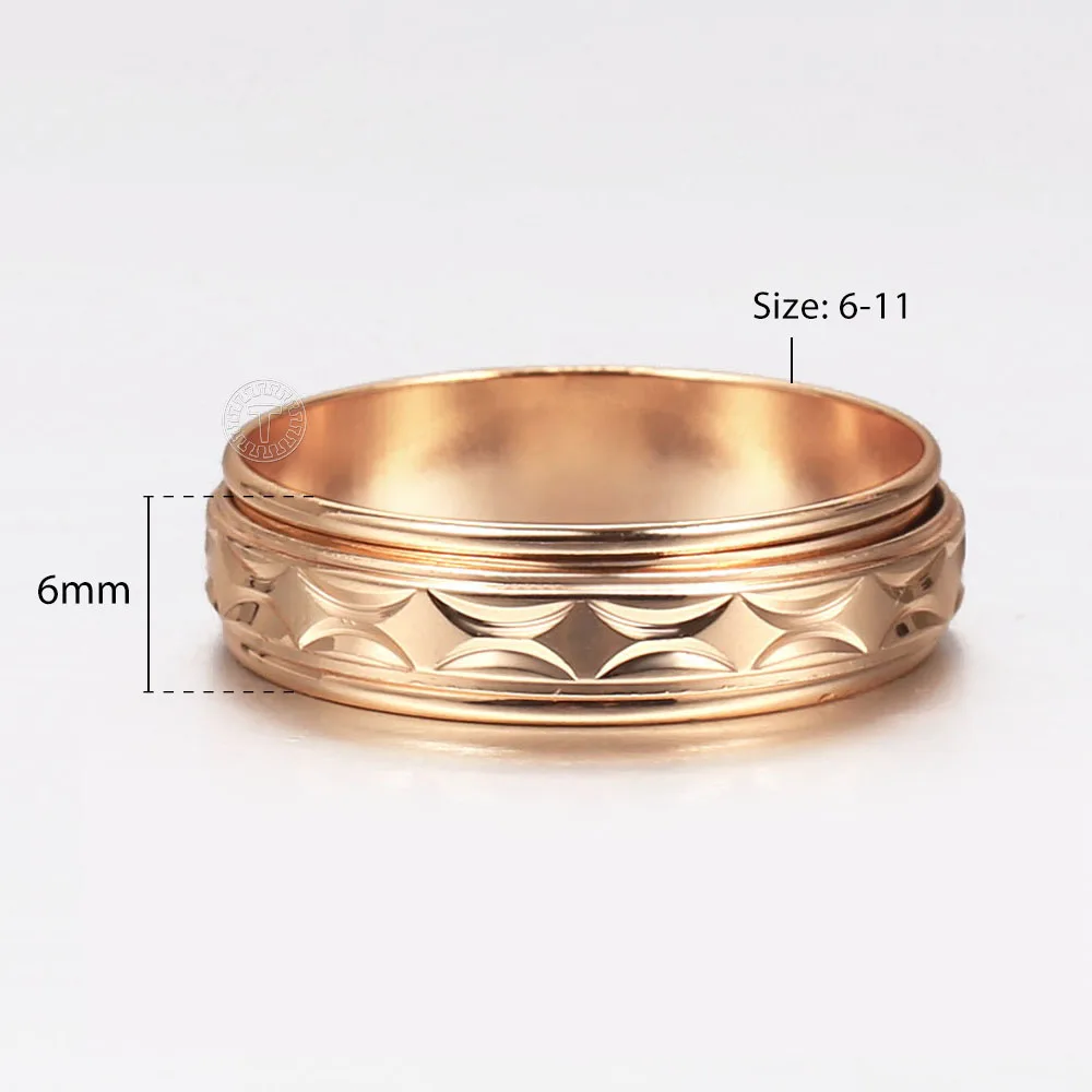 Fashion 6mm 585 Rose Gold Color Spinner Rings For Women Girls  Rotatable Wedding Band Couple Rings Party Jewelry Gifts DGR80