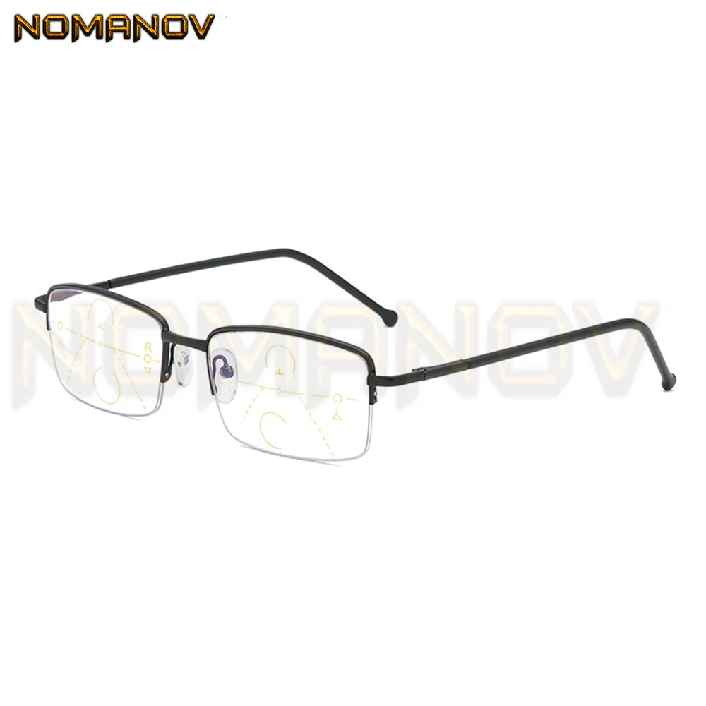 Ultra-light Half-rim Black Frame Business Men Women Progressive Multi-focus Reading Glasses Add 75 100 125 150 175 200 to 400