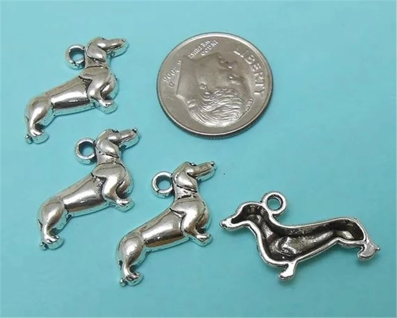 10 pcs Dachshund Charms Antique Silver Color Tone Wiener Dog Charm Doxie Dog Charm 22X13mm